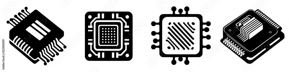 Poster different types of microchips showcasing evolution in technology and design in electronic components
