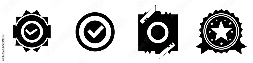 Poster design collection of modern checkmark badges representing approval and quality assurance in various 