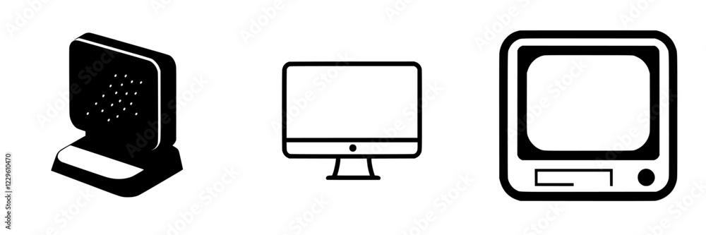 Poster various styles of computer monitors showcasing technology evolution from retro to modern designs in 