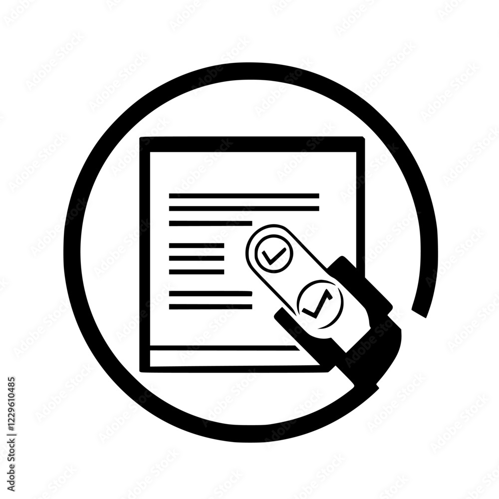 Poster hand checking off items on a list with a circular border in a minimalistic design style