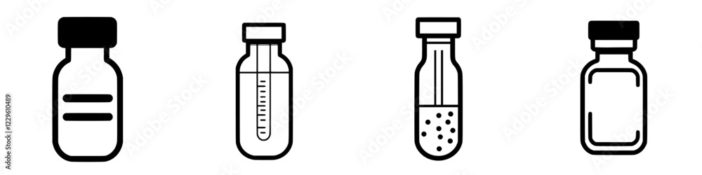 Poster collection of transparent glass bottles showcasing various shapes and design elements in a minimalis