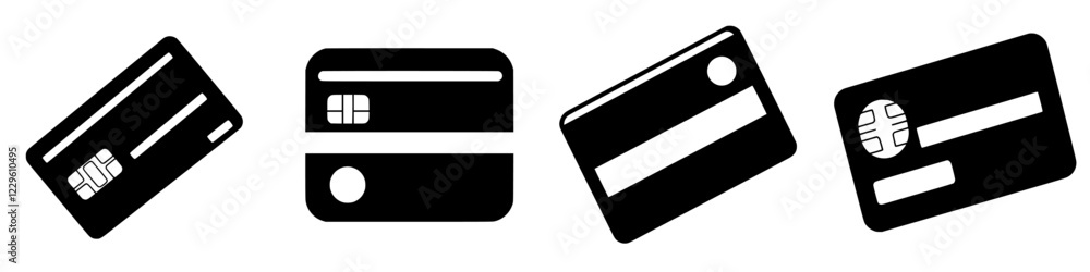 Poster different styles of credit cards laid out in a row, showcasing various designs and formats for ident