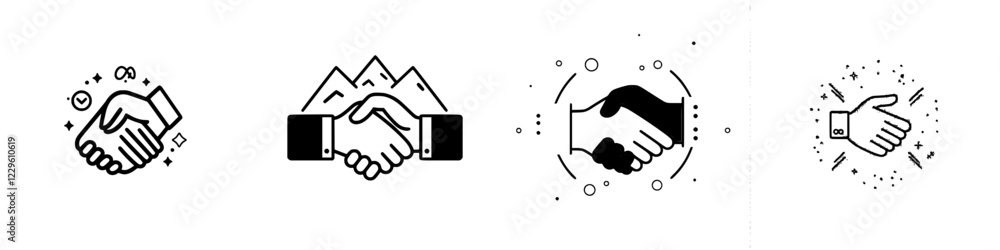 Poster various handshake icons representing agreements and collaborations in a simple and modern design sty
