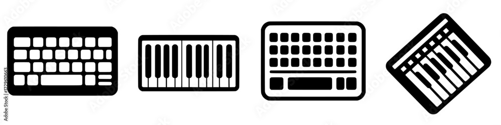 Poster various keyboard designs showcasing different types of musical instruments and computer input method