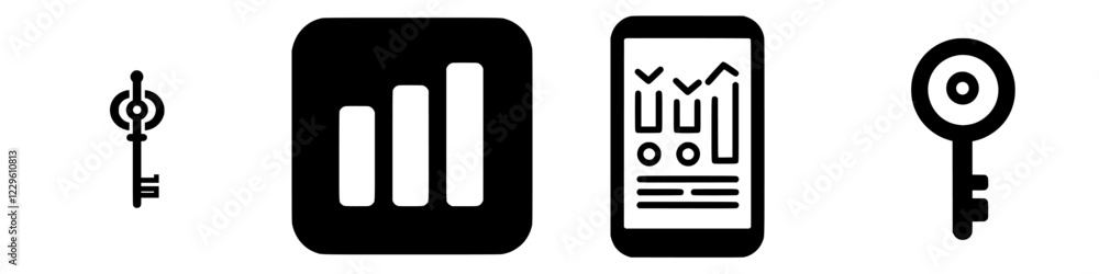Poster visual representation of key concepts for data analysis displayed through symbols on a digital scree