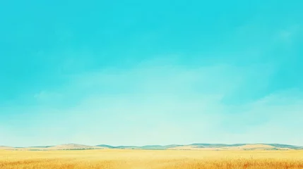 Fototapete Rund Expansive golden field under a clear blue sky during a bright sunny day in a rural landscape © Yana