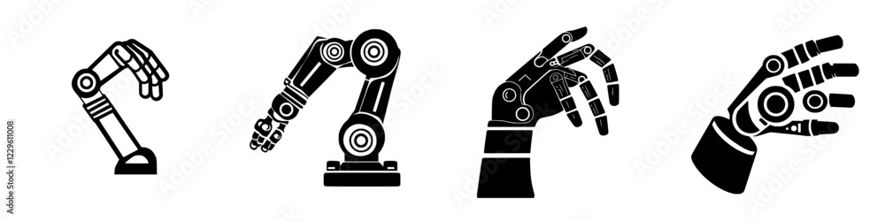 Poster different designs of robotic hands showcasing advancements in artificial intelligence and automation