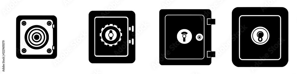 Poster various styles of lock symbols used in design, showcasing different mechanisms and security features