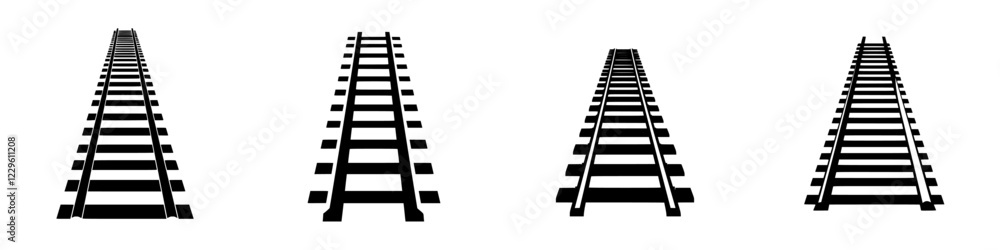 Poster multiple perspectives of railway tracks extending into the distance on a light background