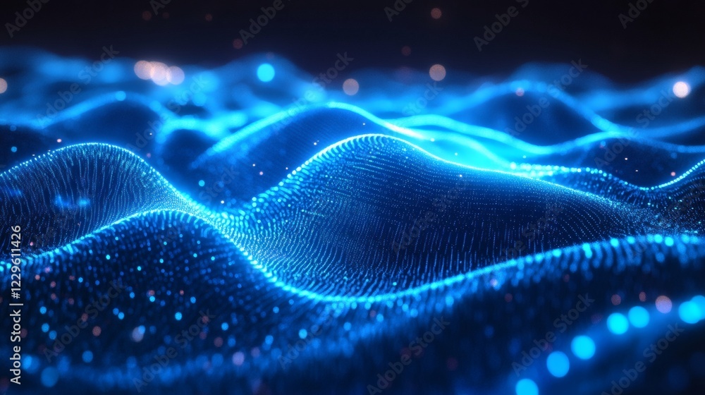Poster abstract neon graphic glowing blue lines and a threedimensional wave effect creating a modern techin