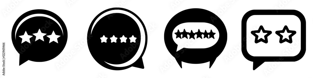 Poster different styles of rating stars in speech bubbles representing customer feedback and opinions in a 