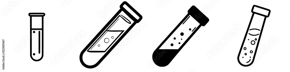 Aufkleber test tubes with various liquid levels and bubbles indicating different substances in a lab setting