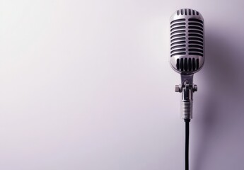 Fototapeta premium A microphone is placed on a stand right in front of a wall