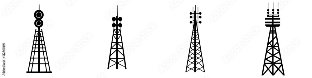 Poster various types of communication towers illustrating different designs and structures for signal trans