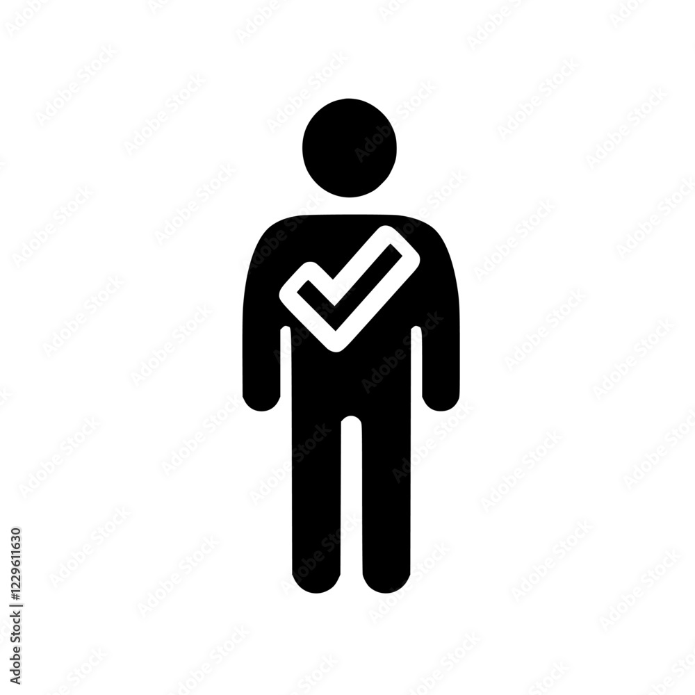 Poster icon of a person with a checkmark representing approval or confirmation in a simple design