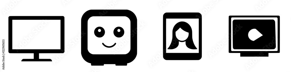 Poster modern digital icons representing technology use in daily life and communication across various devi