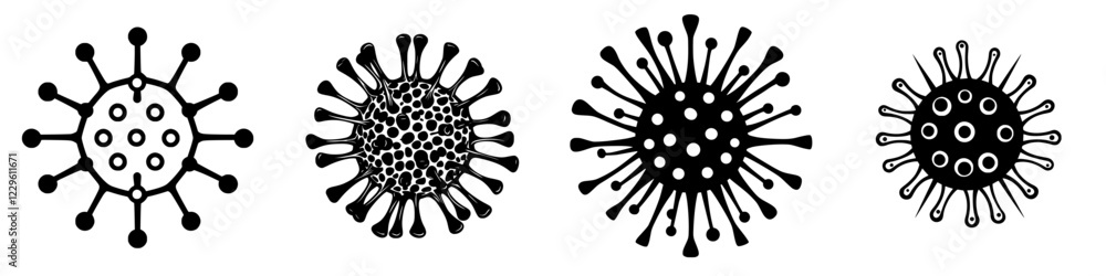 Poster different representations of virus particles depicting structure and features in a scientific style