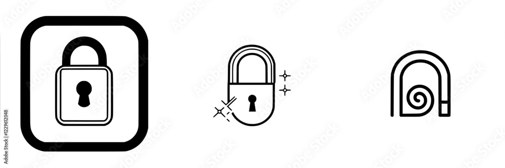 Poster various lock icons showing security features and types in a minimalist style on a clean background
