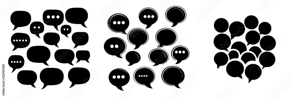 Poster collection of speech bubbles representing communication concepts in various sizes and styles for des