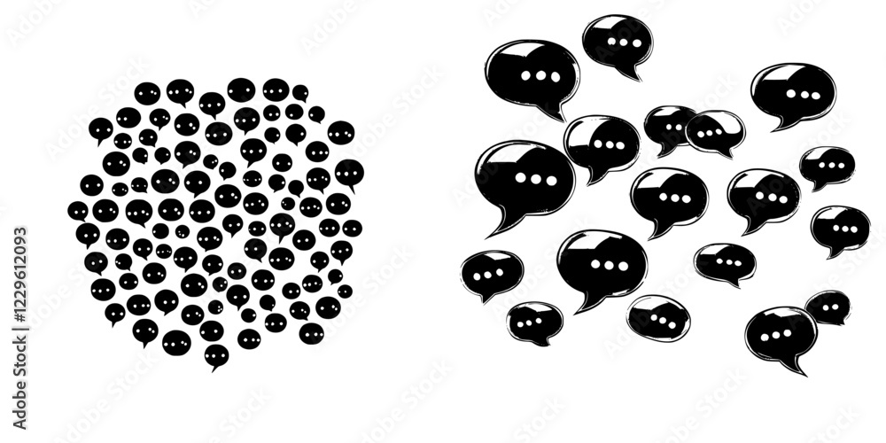 Poster crowd of speech bubbles representing conversation and communication themes in modern digital interac