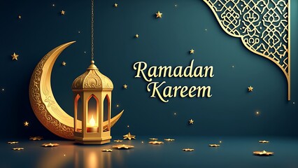 ramadan lantern with crescent moon hanging background ramadan kareem