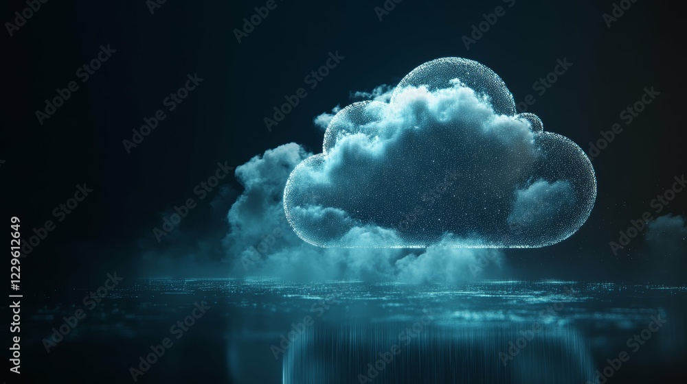 Poster futuristic cloud technology concept with digital connectivity and data visualization
