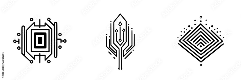 Poster geometric symbols showcasing intricate designs and patterns with a modern aesthetic suitable for tec