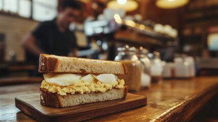 昭和レトロな喫茶店のカウンターで味わうエッグサンド