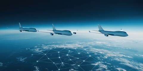 Aerial flight connectivity revolution global skies digital art high altitude wide angle network innovation