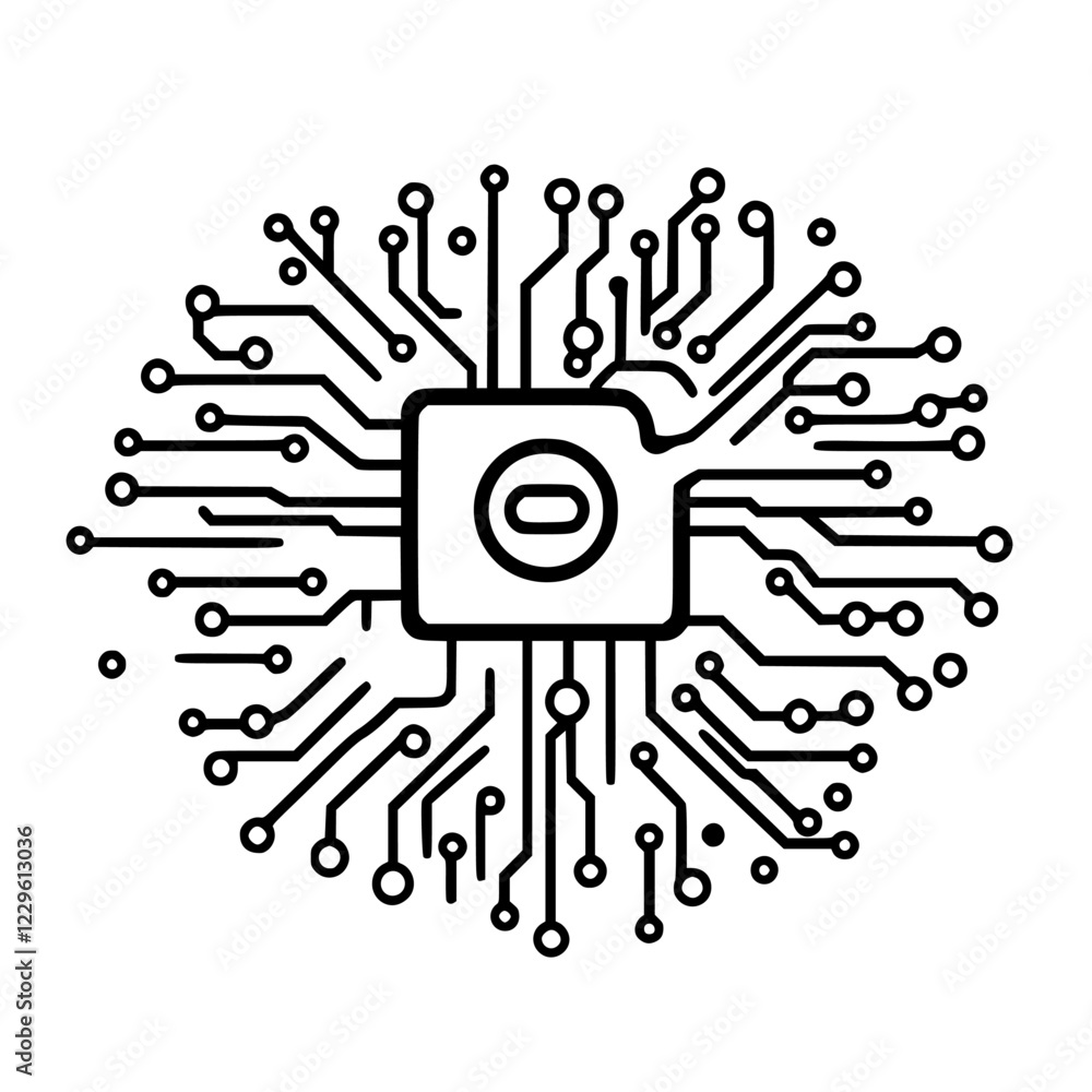 Aufkleber digital circuit with gear symbol represents innovation and technology integration in modern systems