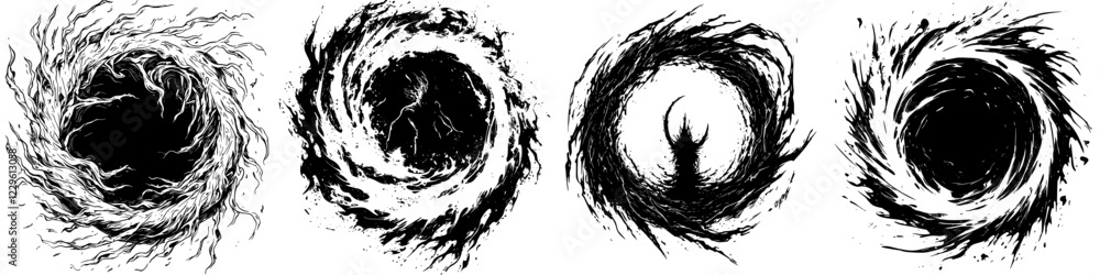 Aufkleber abstract black swirls representing movement and energy in a dynamic artistic expression