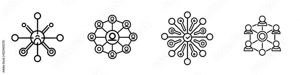 Poster network diagram illustrations showcasing interconnected nodes and relationships in a collaborative e
