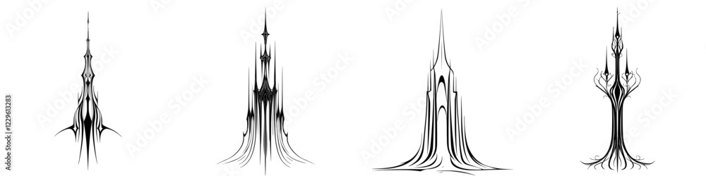 Poster different styles of tower illustrations created using a digital art technique showing unique archite