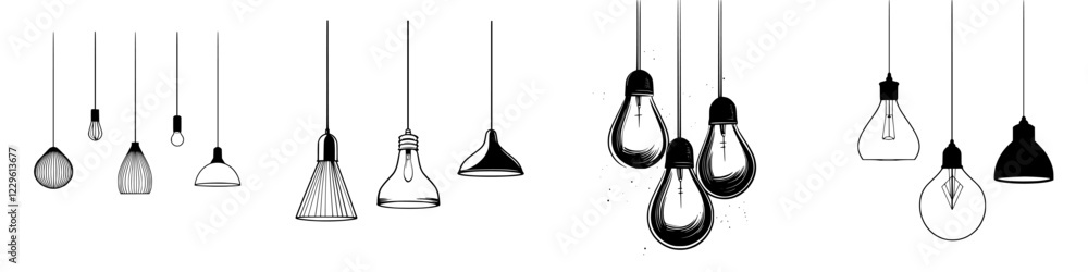 Poster various hanging light designs in a minimalist style display showcasing different shapes and styles f