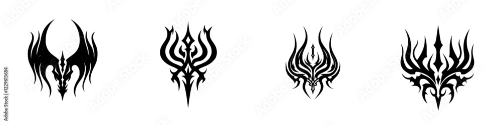 Poster black tribal tattoo designs featuring intricate patterns and sharp edges in a bold and artistic disp