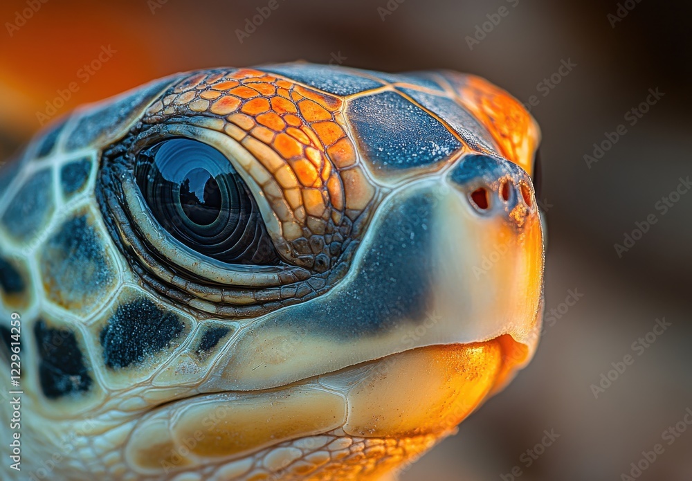 Aufkleber close-up portrait of a colorful sea turtle capturing intricate details of shell and eye in natural e