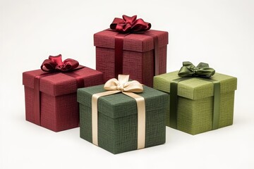 Fototapeta premium gift boxes of different colors with ribbon and bow isolated on white background