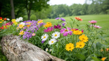 Obraz premium Vibrant wildflower bloom in a serene meadow nature photography spring season lush green environment