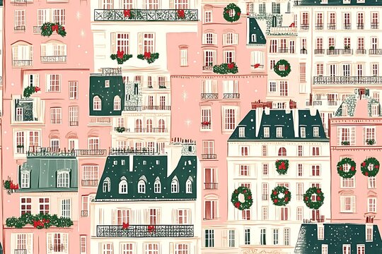 Parisian Christmas Buildings  Festive Winter Cityscape