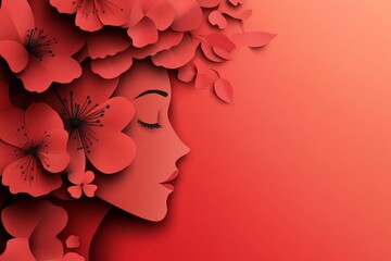 Illustration of face and flowers style paper cut with copy space for international women's day