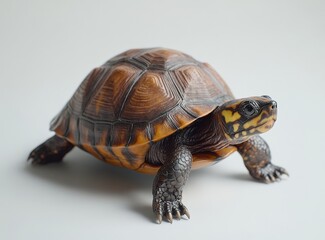 Fototapeta premium Close-up View of a Beautiful Turtle with Unique Shell Patterns and Textures on a Light Background, Perfect for Nature and Wildlife Themes