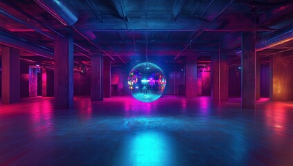 Neon Disco Ball in Underground Club