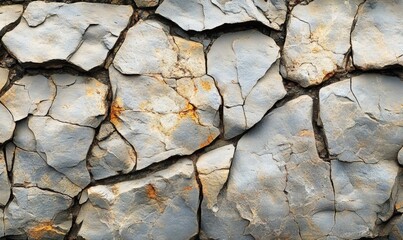 Close-up of a cracked, textured rock surface with gray, white, and brown tones.