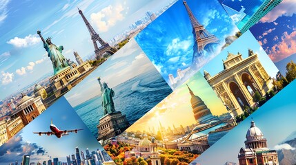 A collage of famous landmarks around the world.