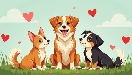 Naklejka premium Lovely Dogs and Heart-Shaped Clouds on Love Your Pet Day