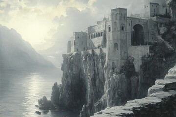 Majestic castle perched atop dramatic coastal cliffs.