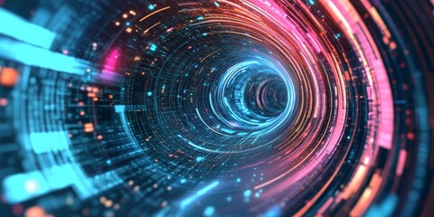 Obraz premium Dive into Digital Realms: A Journey Through a Futuristic Tunnel of Technological Wonders