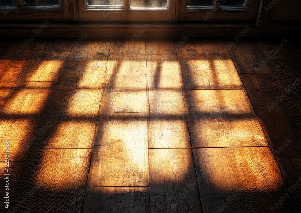 Poster the background is a brown wooden table with sunlight shining through the window, creating an abstrac