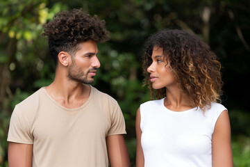 Obraz premium Romantic Couple Portrait Outdoors Natural Light Brown Skin Curly