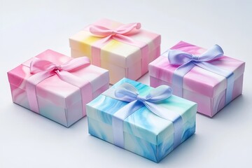 Fototapeta premium gift boxes of different pastel colors with ribbon and bow isolated on white background